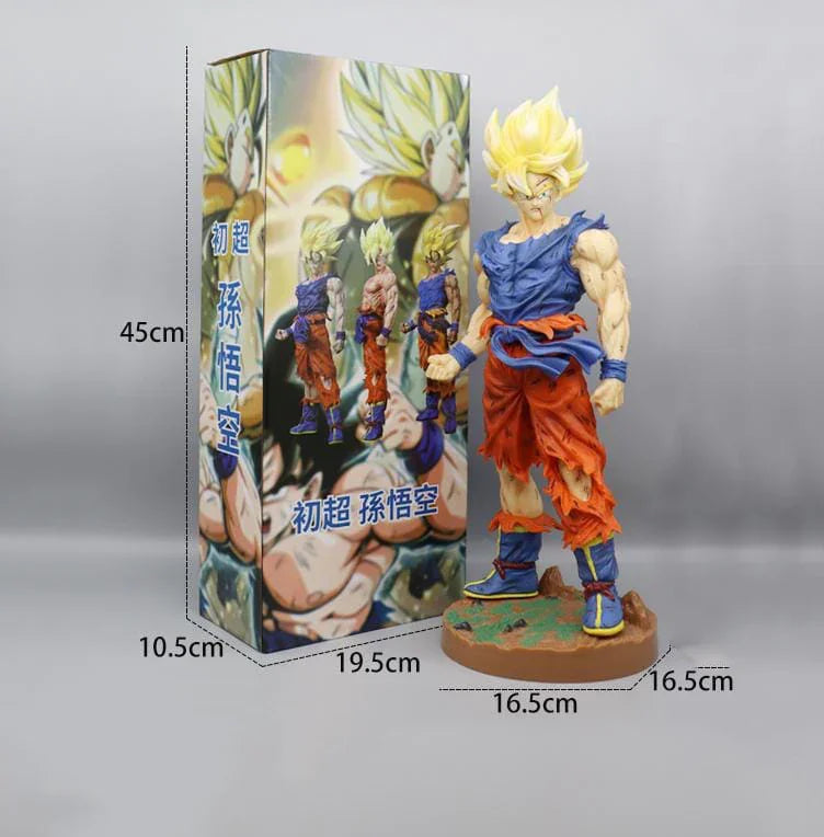 Dragon Ball Z Super Saiyan Goku action figure with box, 45cm tall, detailed colors