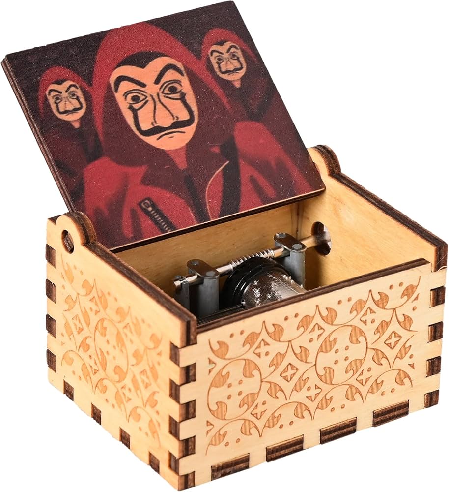 Money Heist La Casa Papel Red Masks Music Box - Wooden Crank