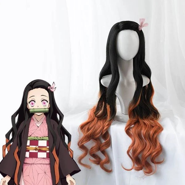 Demon Slayer Nezuko Kamado Long Black & Orange Ombre Cosplay Wig