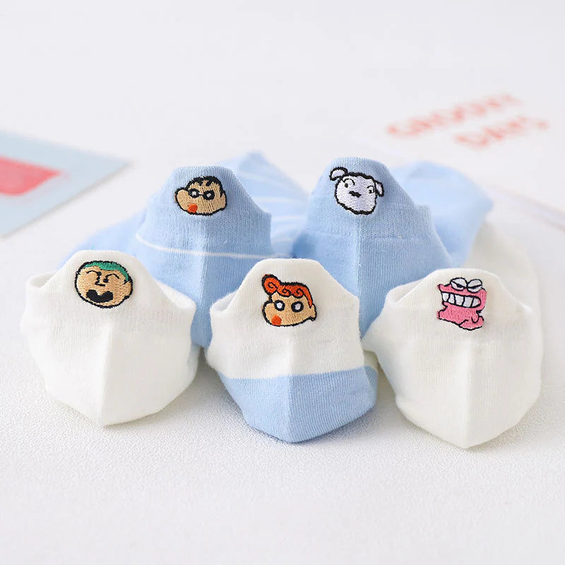 Shinchan Minimal Cartoon Character Ankle Socks Set (Pack of 5)