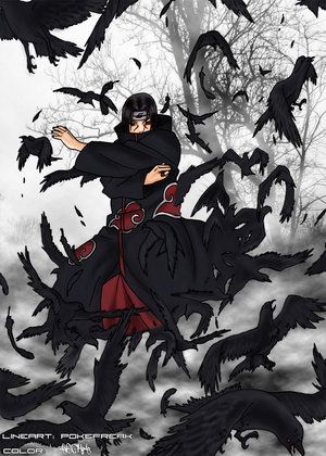 Naruto Itachi Uchiha Wall Hanging Scroll – Crows & Genjutsu Cloak Poster