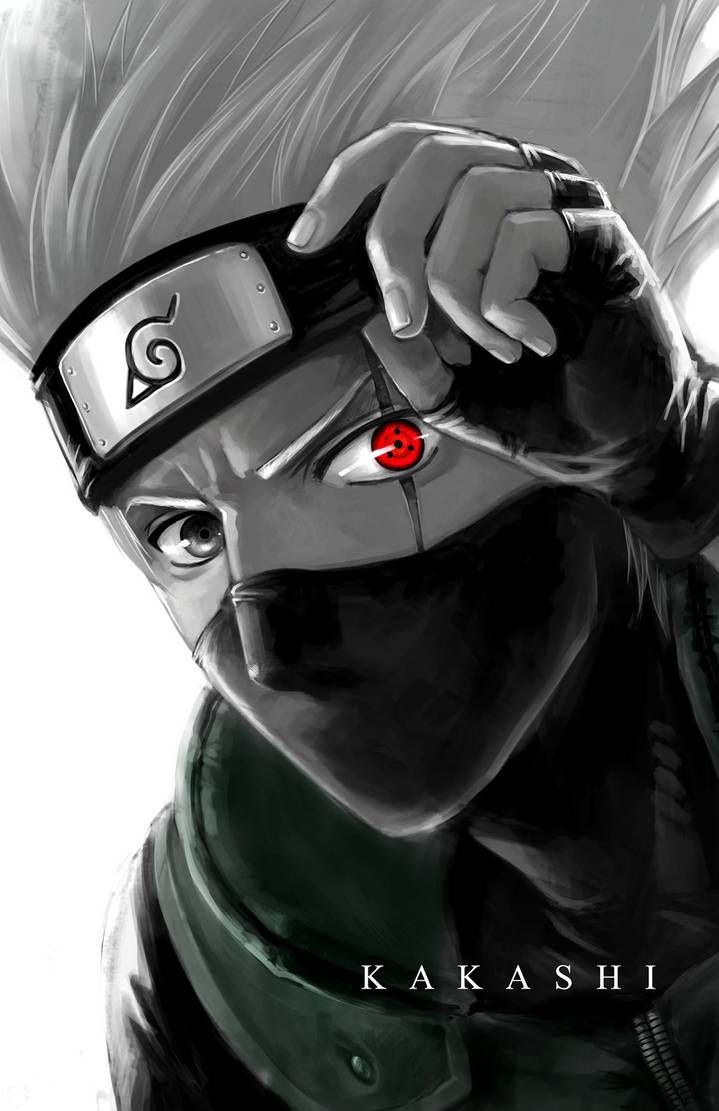 Naruto Kakashi Hatake Wall Hanging Scroll – Sharingan Gaze Monochrome Art