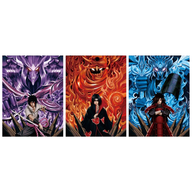3D Lenticular Anime Poster 30x40cm – Sasuke, Madara, Itachi | Transition Flip & Motion Effect - Drakon Lifestyle India