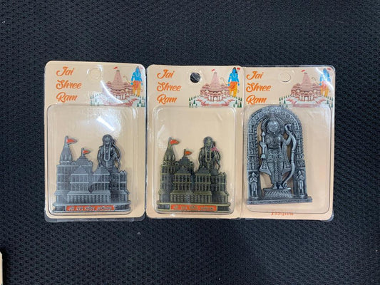 Shree Ram with Ayodhya Temple Metal Idol – Set of 3 (3.5 Inches) for Car Dashboard & Home - Drakon Lifestyle India