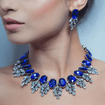 Korean Jewelry Necklace & Earring Set – Royal Blue Elegance - Drakon Lifestyle India