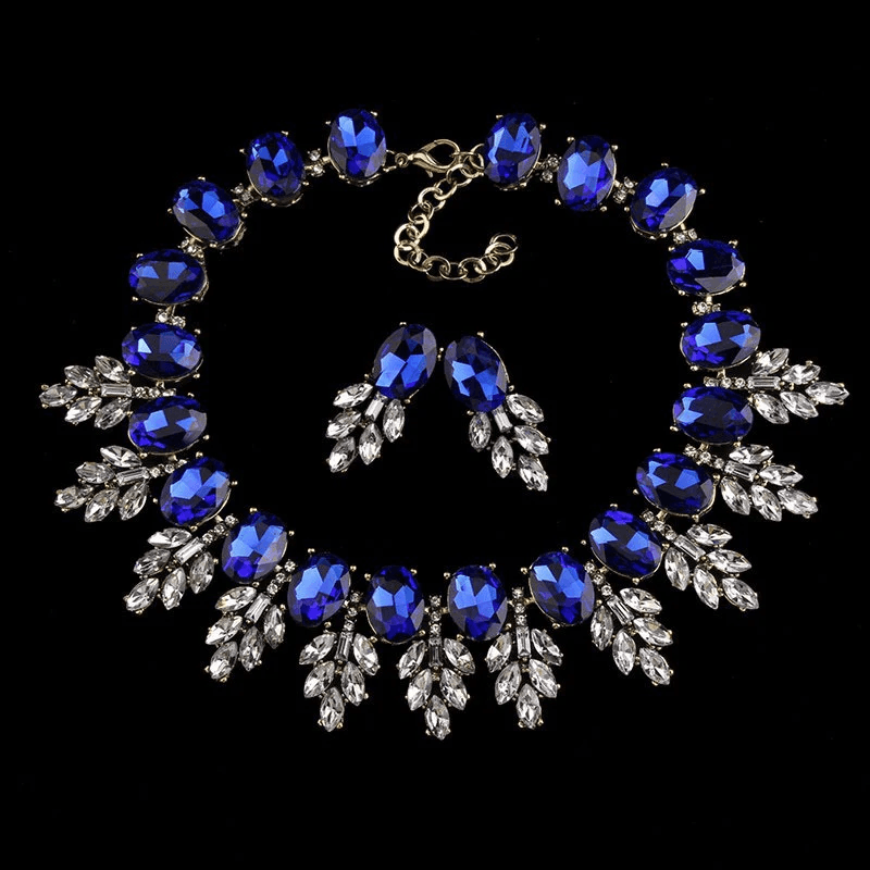 Korean Jewelry Necklace & Earring Set – Royal Blue Elegance - Drakon Lifestyle India