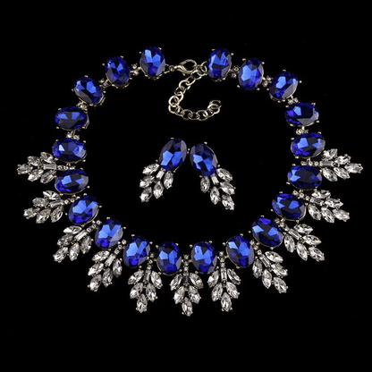 Korean Jewelry Necklace & Earring Set – Royal Blue Elegance - Drakon Lifestyle India