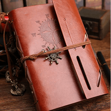 Vintage Leather Journal with Ship Wheel Charm – Nautical Compass Travel Notebook - Drakon Lifestyle India