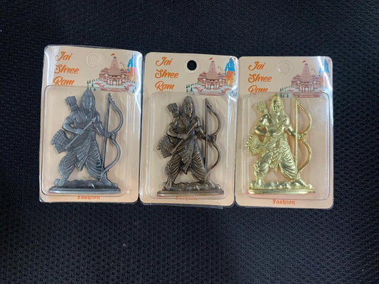 Shree Ram with Bow & Arrow Metal Idol – Set of 3 (3.5 Inches) for Car Dashboard & Home - Drakon Lifestyle India