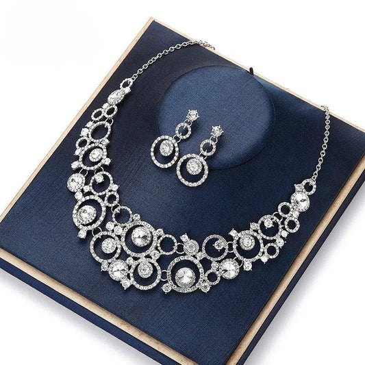 Luxury Crystal Bridal Necklace & Earring Set – Silver Elegance - Drakon Lifestyle India