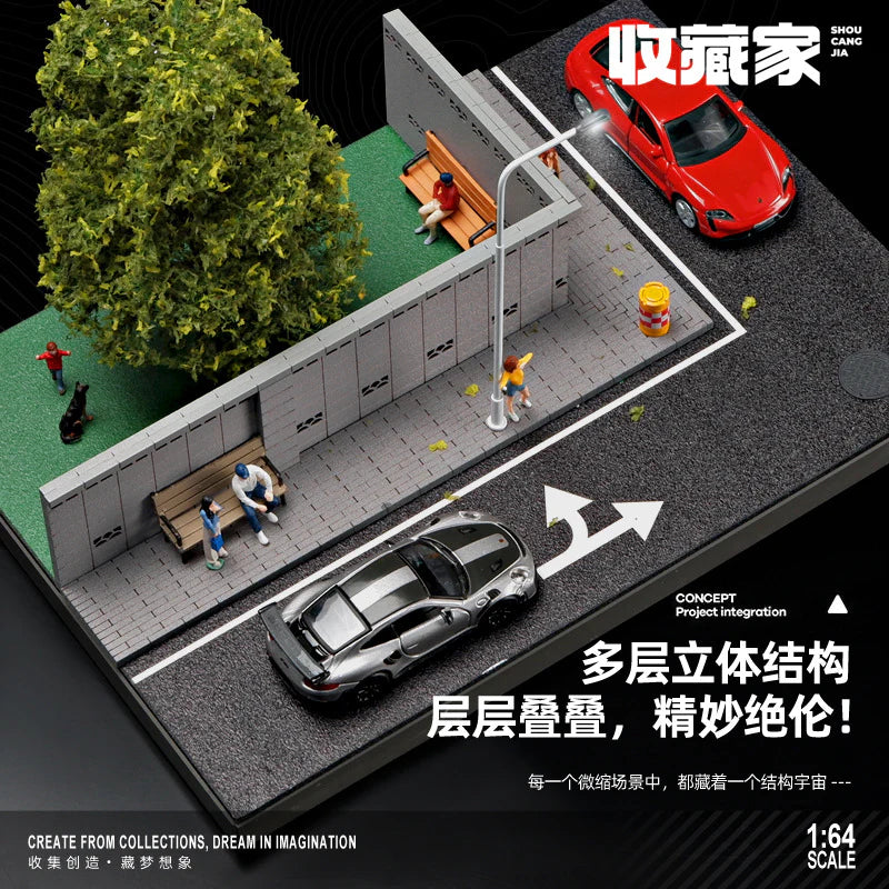1:64 Scale Street Corner Miniature Diorama Scene with LED Lighting