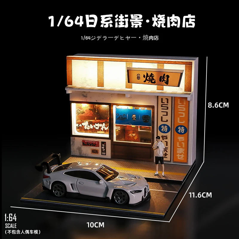 1:64 Scale Japanese Yakiniku BBQ Shop Street Diorama with LED Lighting