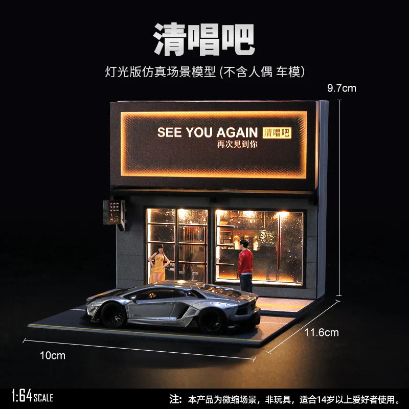 1:64 Scale “See You Again” Night Café Street Diorama with LED Lighting