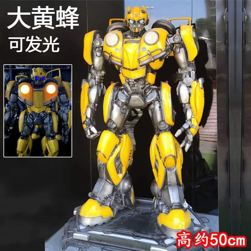 Yellow Bumblebee robot action figure, 50cm tall, metallic finish, and lights feature.