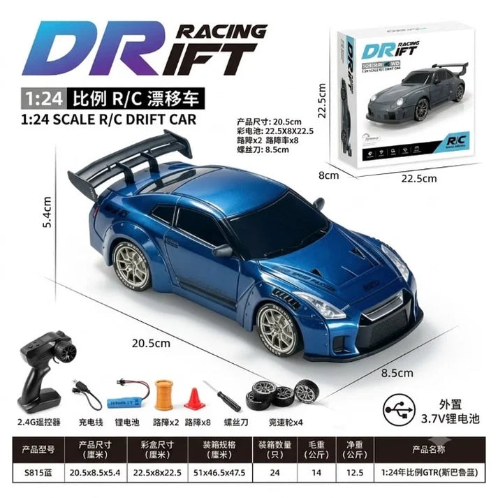 1:24 Scale 4WD RC Drift Racing Car – Blue GTR Sports Car with Remote Control