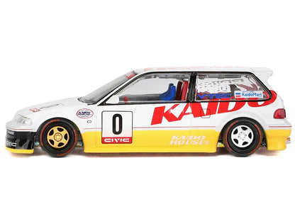1:64 Kaido House x Mini GT Honda Civic (EF) Kanjo V1 White Yellow Diecast – Limited Edition KHMG139