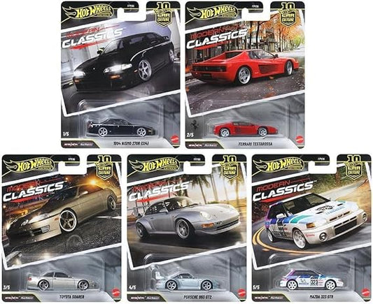 Hot wheels Car Culture 10th Anniversary 1:64 Scale Die Cast Premium Collection 2026 1994 NISMO 270R (S14)  FERRARI TESTAROSSA  TOYOTA SOARER  PORSCHE 993 GT2 MAZDA 323 GTR  MODERN CLASSICS  Set of 5 Cars