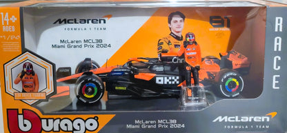 McLaren F1 MCL38 Miami GP Diecast Car with Driver – 1:24 Scale Oscar Piastri #81