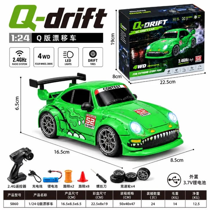 1:24 Scale Remote Control 4WD RC Drift Racing Car – 993 Sports Car with LED Lights