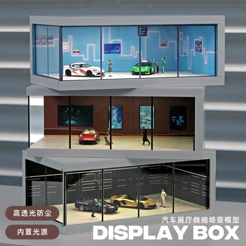 1:64 Scale Glass Simulation Parking Lot Display Box with LED Lighting