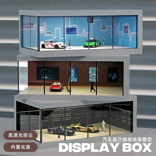 1:64 Scale Glass Simulation Parking Lot Display Box with LED Lighting