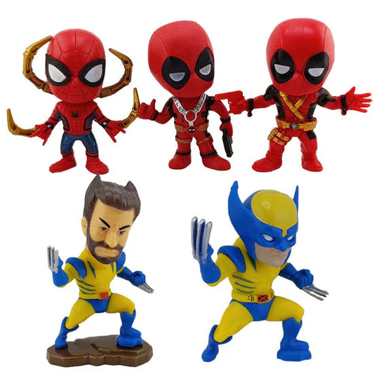 Marvel Chibi 5-Piece Set: Spider-Man, Deadpool Variants & Wolverine Action Figures