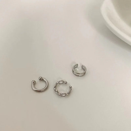 6 Pcs Silver Ear Clip Set – 2 Pcs Each Design | No Piercing Ear Cuff Combo
