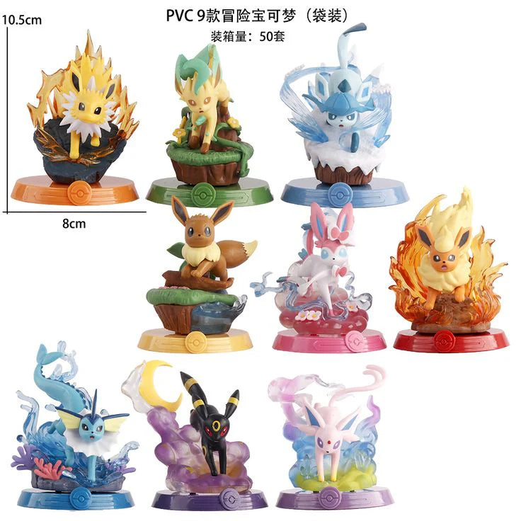 9‑Piece Eevee Evolution Figure Set – Element Base PVC Display Models