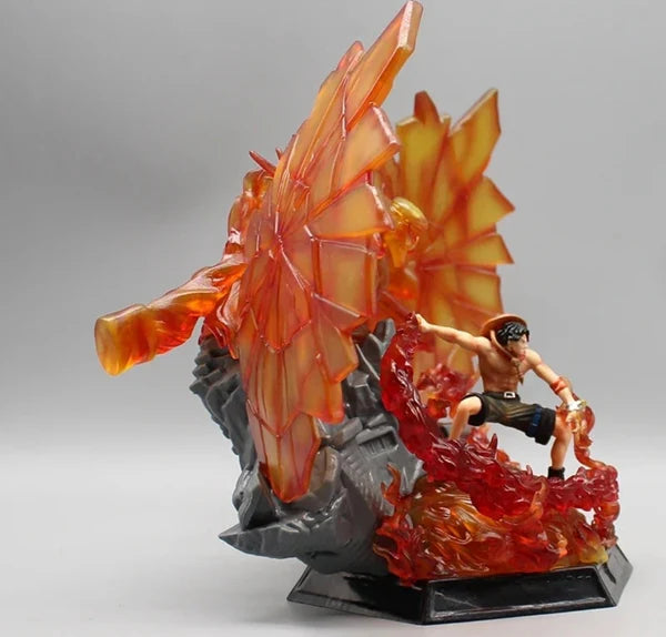 Figurine of a character with fiery effects on a gray background
