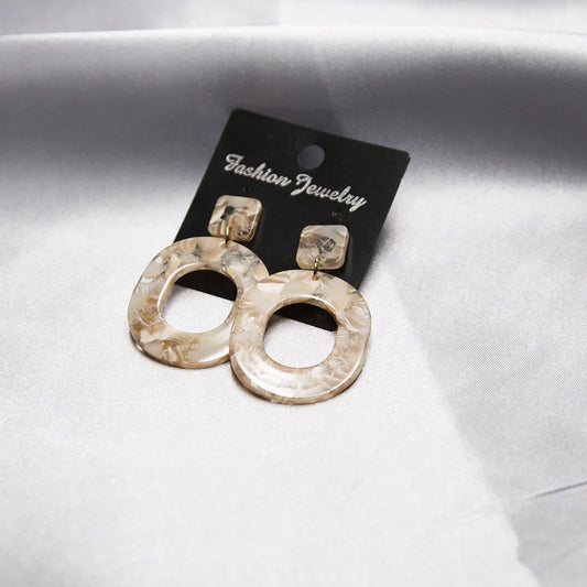 Brown Marble Acrylic Geometric Oval Drop Earrings