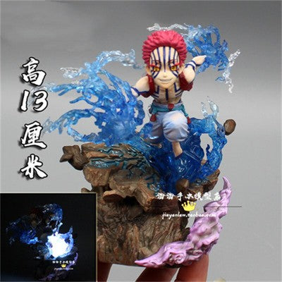 Action figure with blue energy effect on a gray background