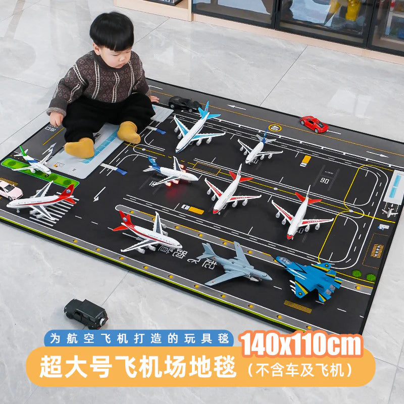 Kids Airport Runway Play Mat – Large Aircraft & Road Play Carpet (140 × 110 cm)