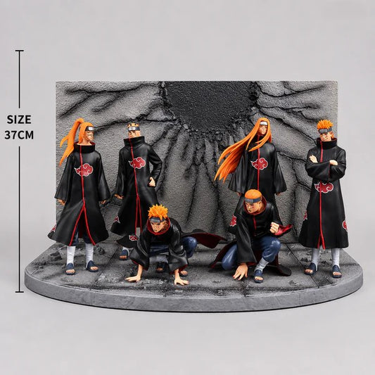 Naruto Shippuden Pain Six Paths 37 cm Figure Set – Akatsuki Cloaks with Diorama Base