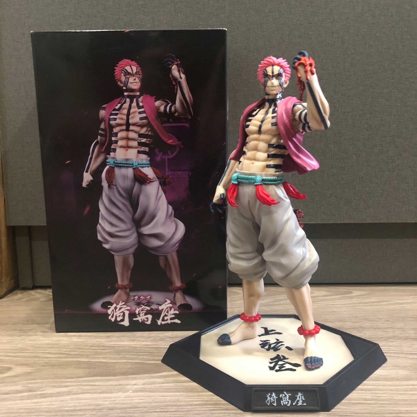 Akaza Rage Form Anime Figure – Tattooed Demon Warrior on Hex Base