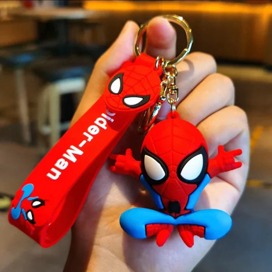 Amazing Spidy Rubber Keychain with Wrist Strap – 3D Chibi Figure, Soft PVC, Gold Key Ring