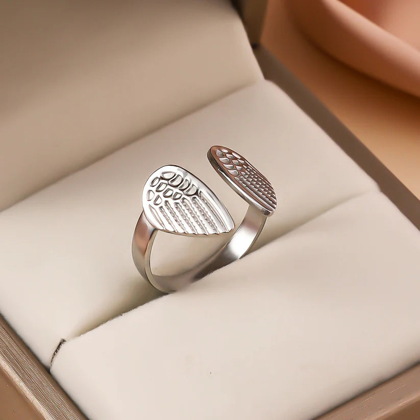 Angel Wings Adjustable Ring – Minimalist Open Statement Jewelry