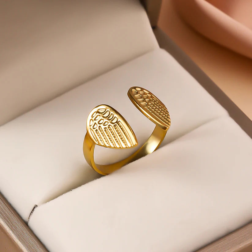 Angel Wings Adjustable Ring – Minimalist Open Statement Jewelry