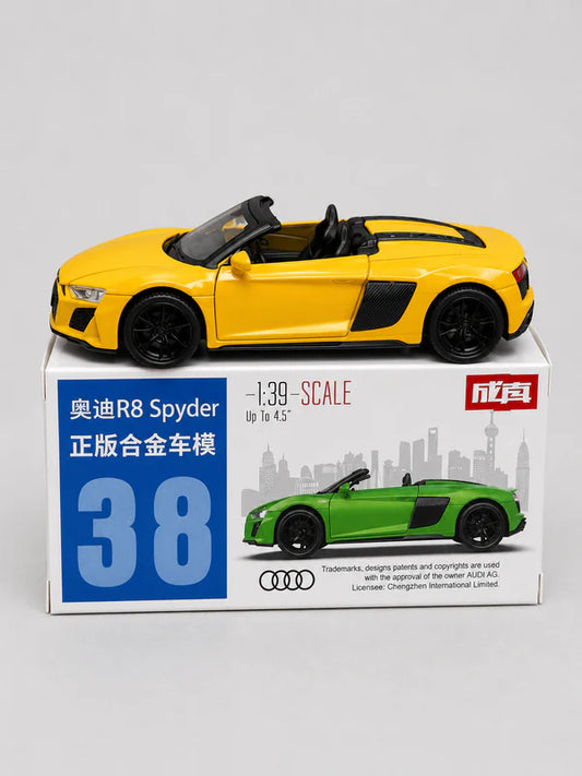 Audi R8 Spyder Official Licensed 1:39 Scale Die Cast Convertible Sports Car Model – Yellow Collectible