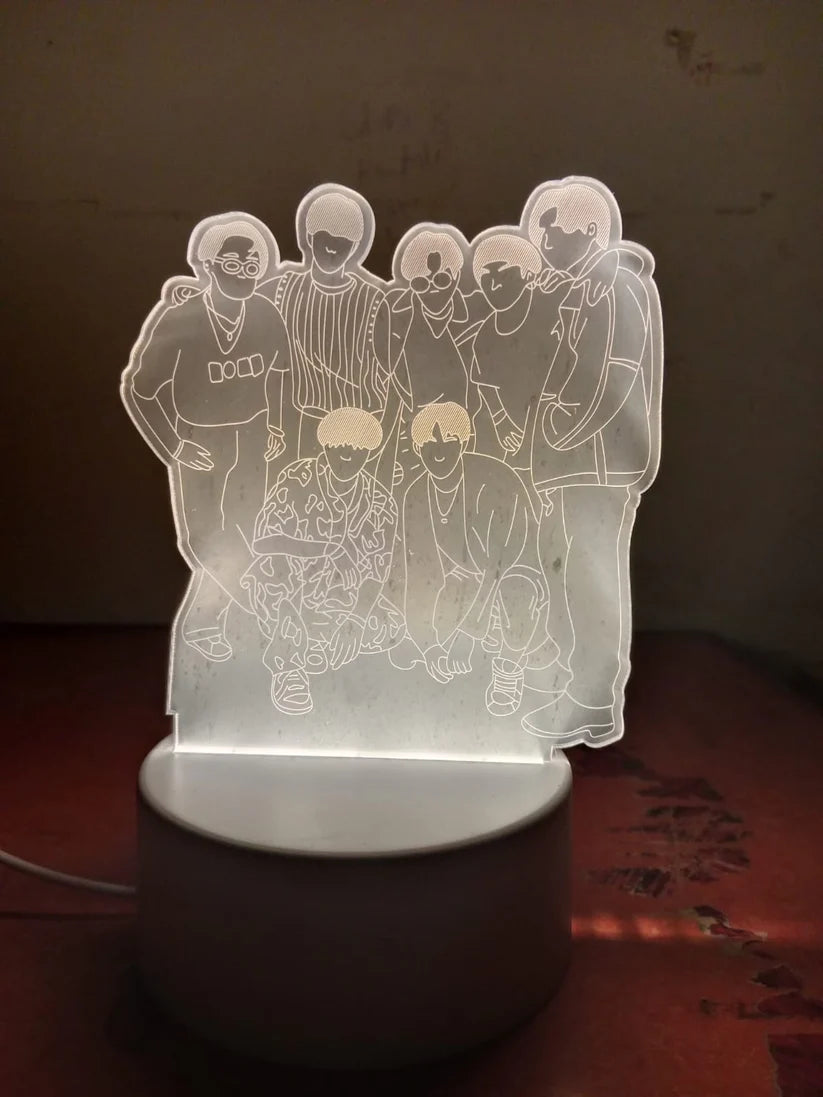 BTS Group 3D LED Night Lamp – K-pop Acrylic Band Light