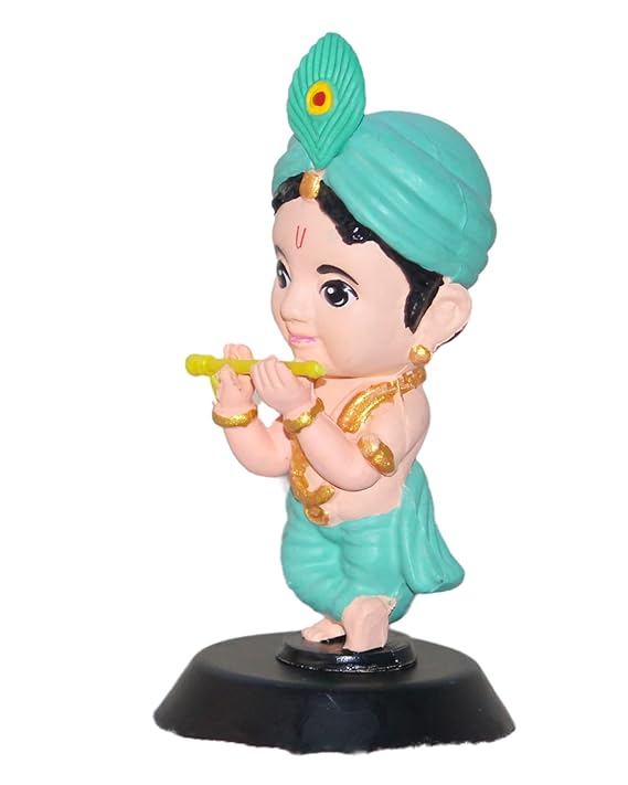 Baby Krishna Idol for Home Decor – Flute Playing Figurine with Peacock Feather