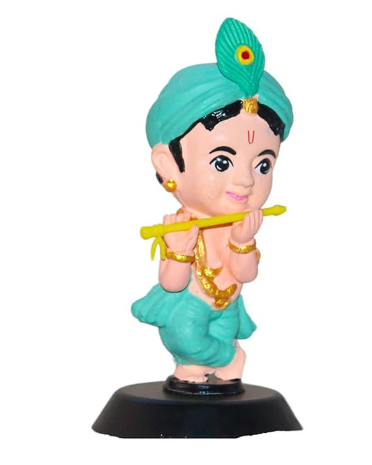 Baby Krishna Idol for Home Decor – Flute Playing Figurine with Peacock Feather