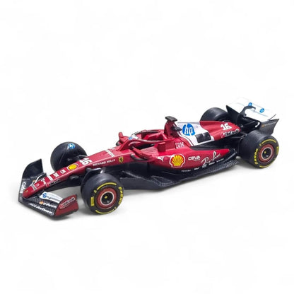 Model of a Formula 1 car with visible branding on a white background