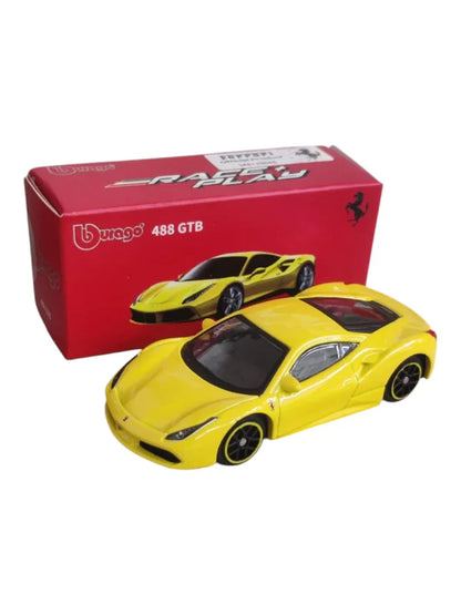 Bburago Ferrari 488 GTB Diecast Model Car – 1:64 Scale Yellow Collectible