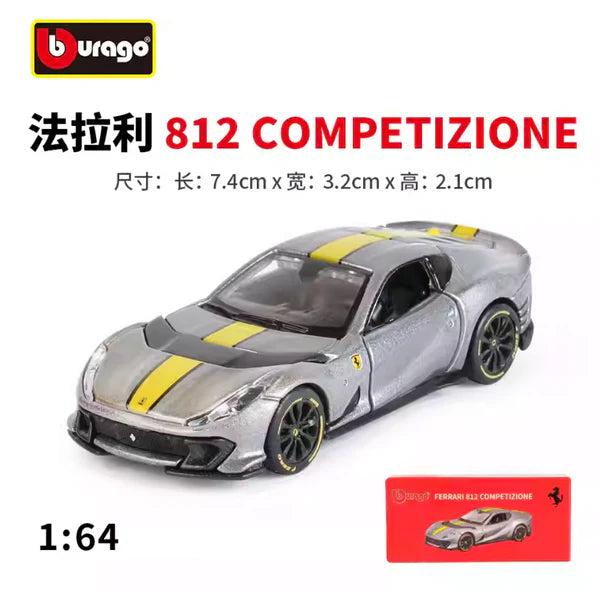 Bburago Ferrari 812 Competizione Diecast Model Car – 1:64 Scale Silver Collectible