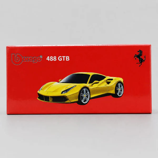 Bburago Ferrari 488 GTB 1:64 Scale Die Cast Model Car – Yellow Official Collectible