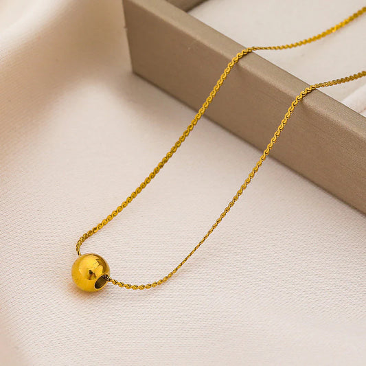 Minimalist Golden Bead Necklace – Elegant Stainless Steel Pendant Chain
