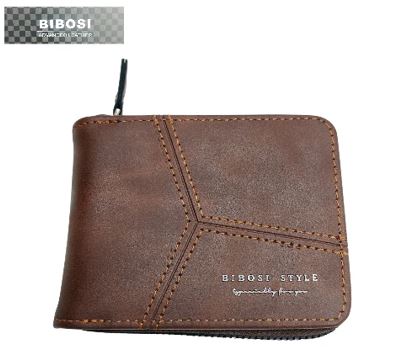 Bibosi Men’s Designer Leather Wallet – Brown with Contrast Stitch Pattern