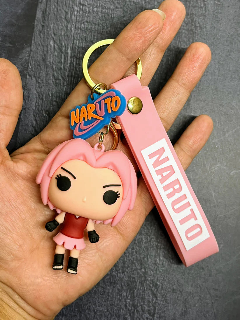 Big Sakura Naruto Rubber Keychain – Pink Anime Character with Strap