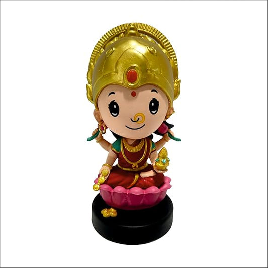 Laxmi Ji Bobblehead Idol – 12 cm Lotus Seat with Gold Crown & Coin Pot