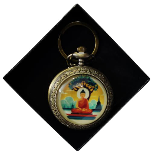 Buddha Pocket Watch Keychain – Vintage Meditative Design